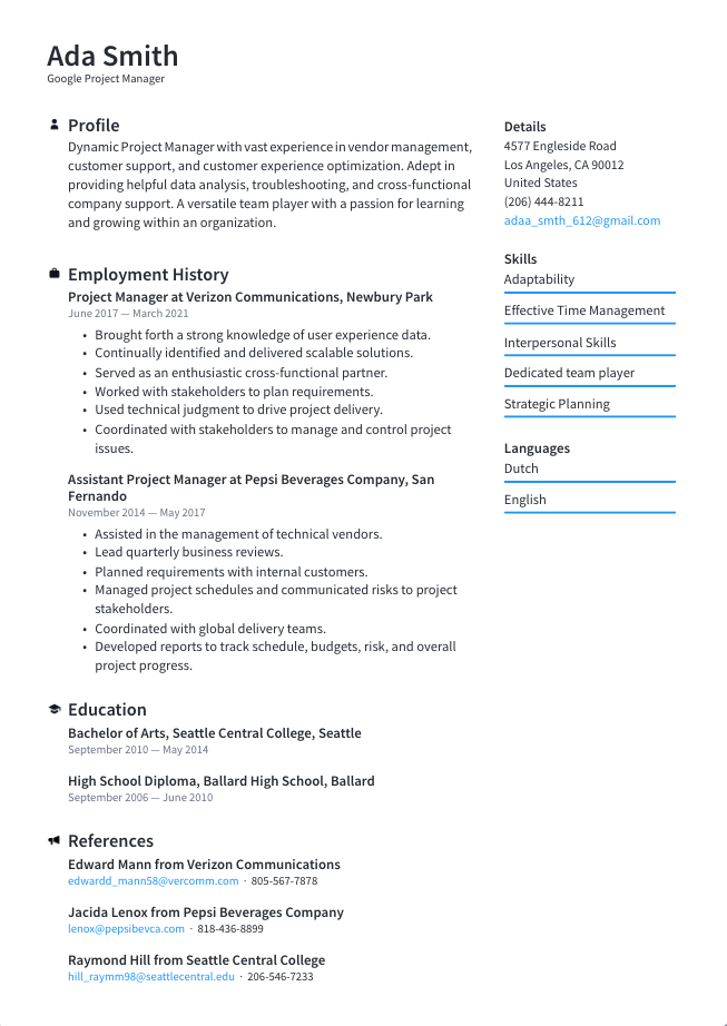 Resume Example Google