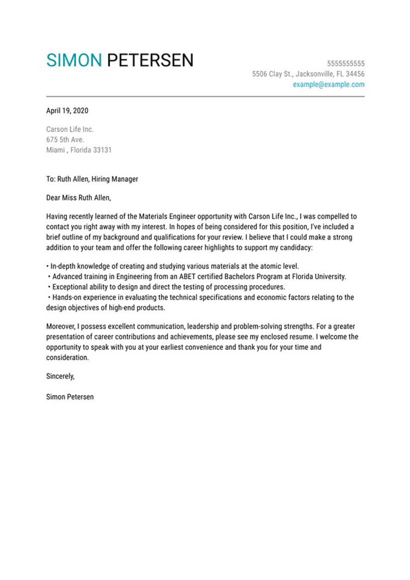 Modern cover letter template Madrid