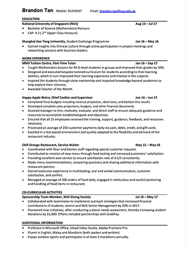 Simple resume template Singapore