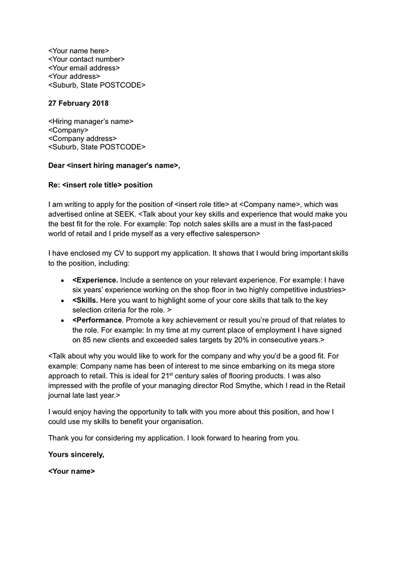 Modern cover letter template Sydney